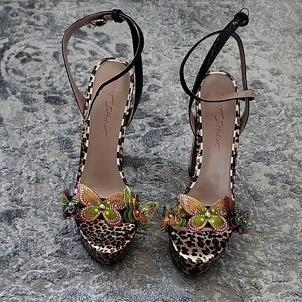 Betsey Johnson Leopard Print Heels with Butterfly Accents